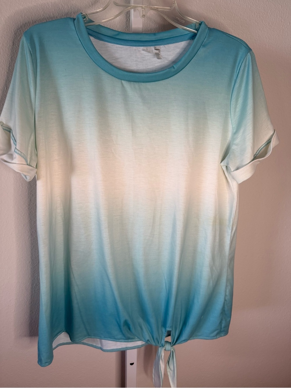 NWOT-Tie-Hem Ombre Short-Sleeve Top - Aqua/White